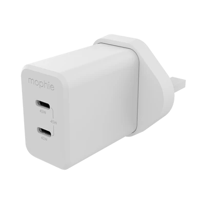 Charge two USB-C devices with up to 45W of efficient GaN power from this compact mophie UK wall charger.